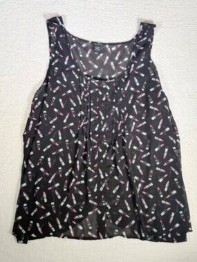 Torrid Black Lipstick Print Sleeveless Button Front Chiffon Top Womens Size 3